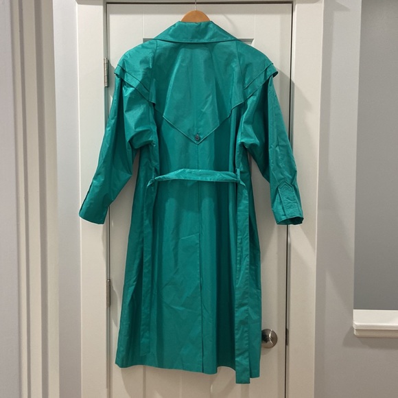 Vintage British Mist Trench Rain Coat Teal Green Long Jacket Size 3/4 petite EUC - Picture 15 of 16
